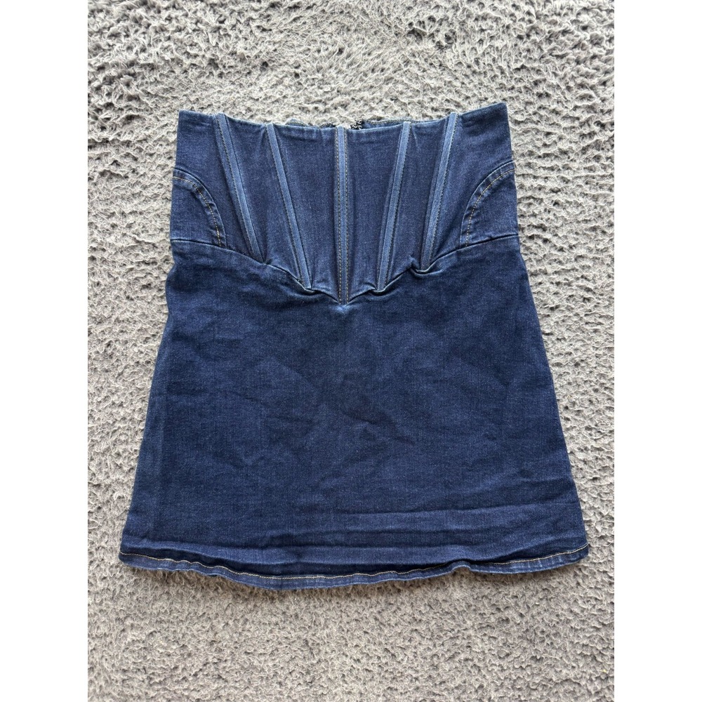 Miaou Louise Cotton Blend Denim Mini Skirt‎ Dark Wash Blue Womens Size M